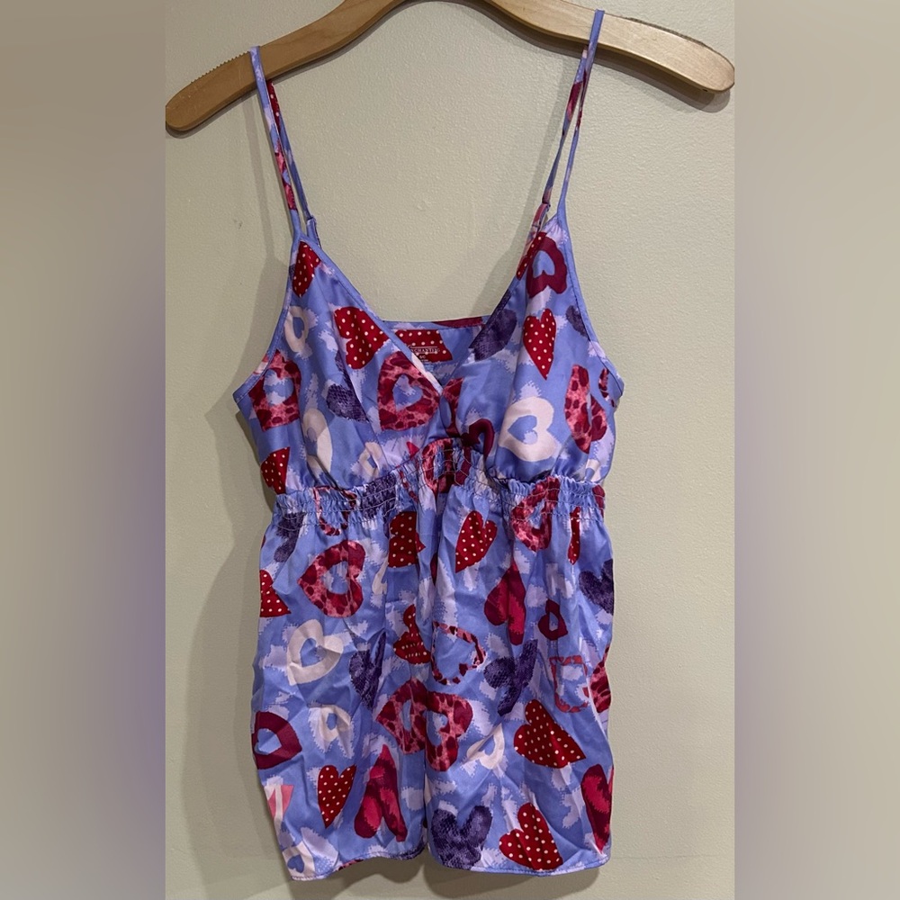 Enchanting Satin Babydoll Camisole Hearts Size Small Whimsy Fairy Boho